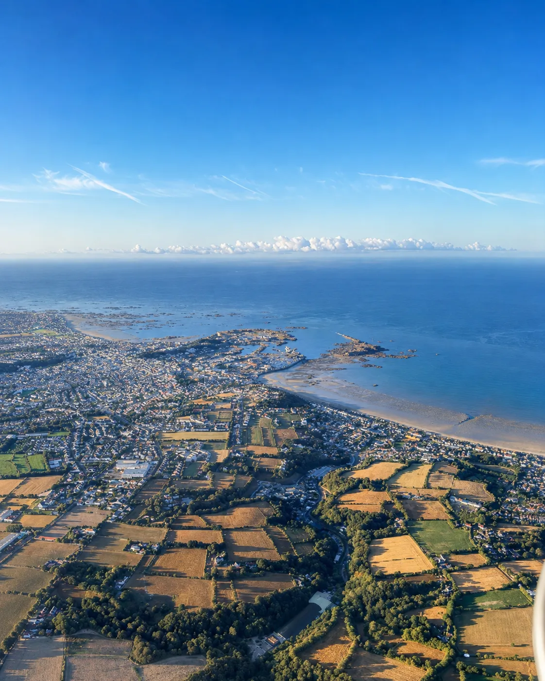 Aerial view of Jersey coastline and countryside