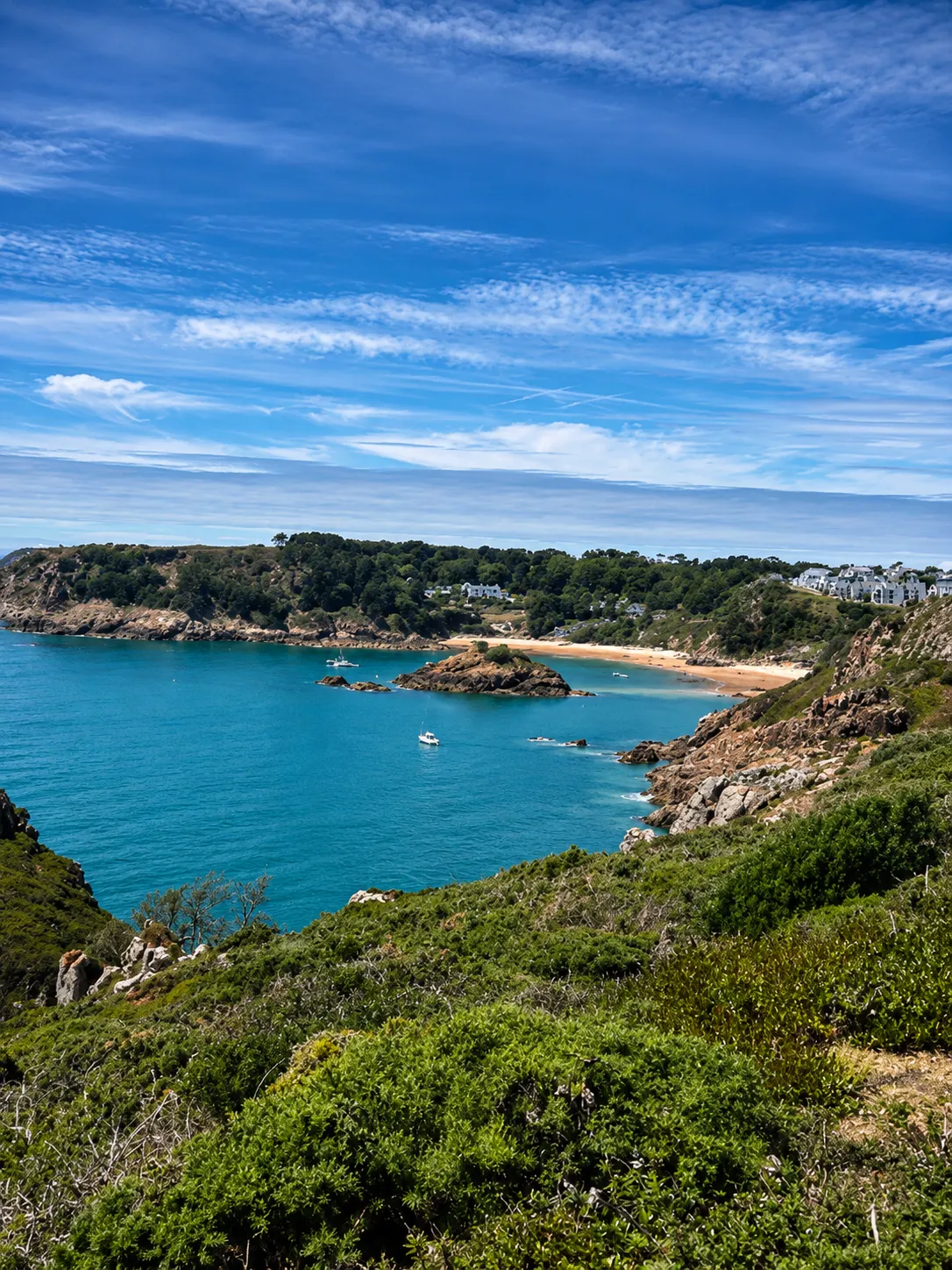Rocky Jersey coastline and bay